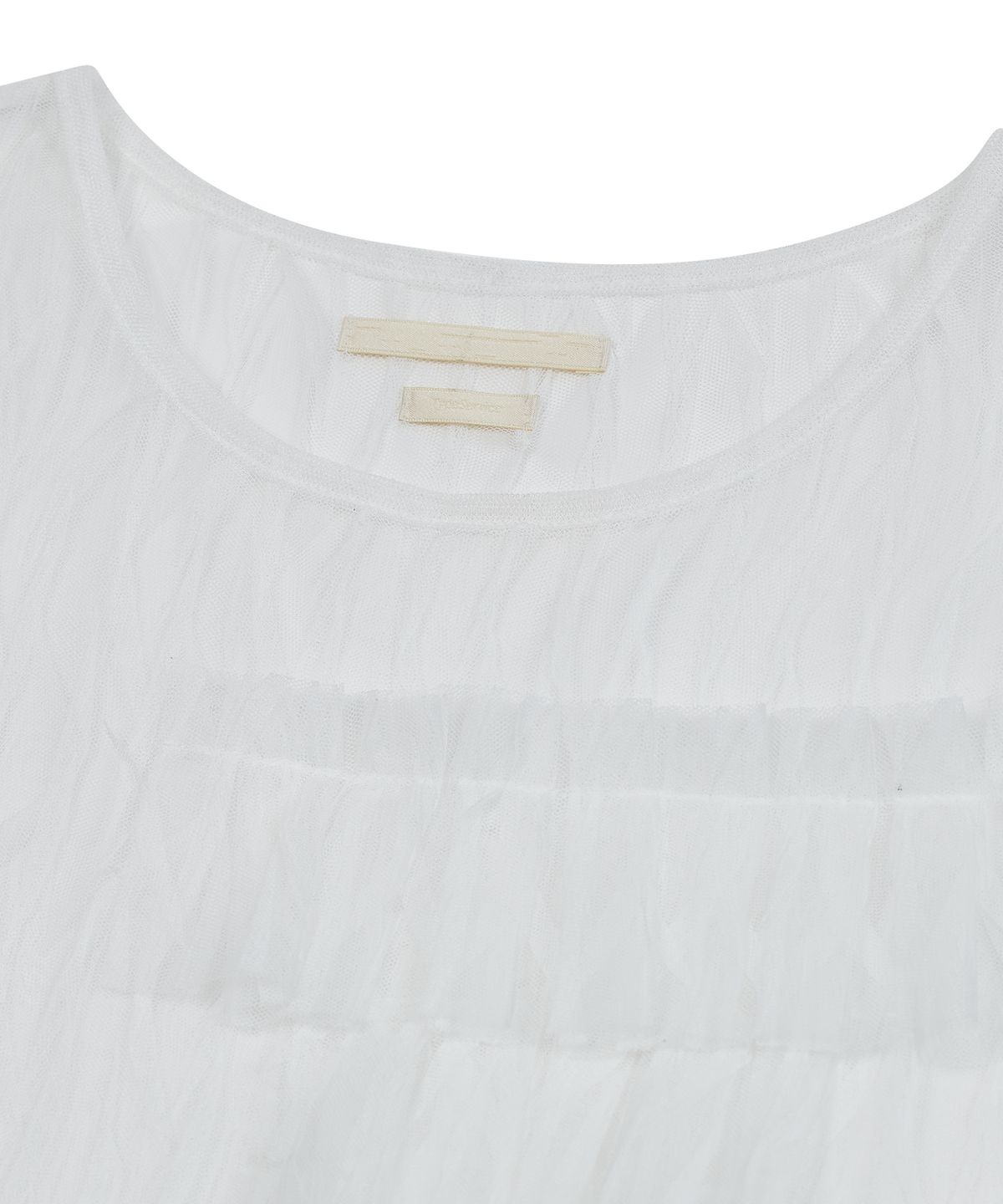타입서비스(TYPESERVICE) Mesh Ruffled Trim Sleeveless Top [White]
