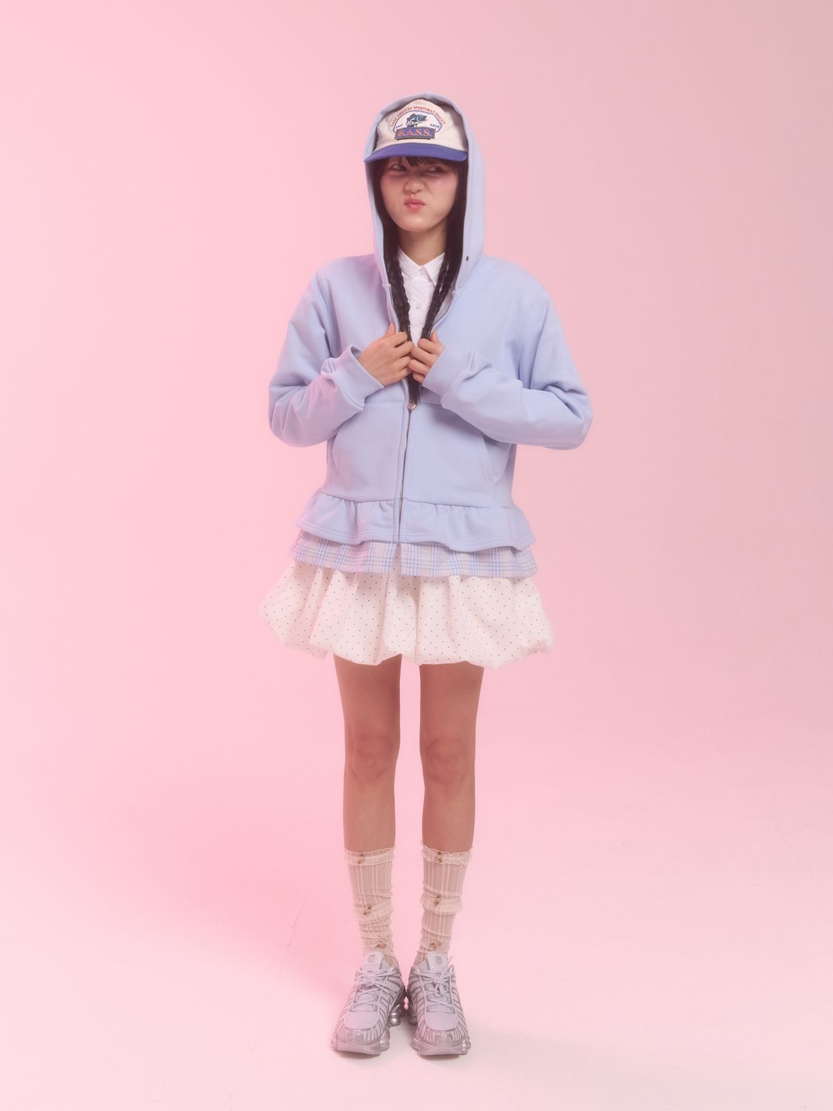 네프네프(NEFNEF) layerd ruffle hoodie_sky blue