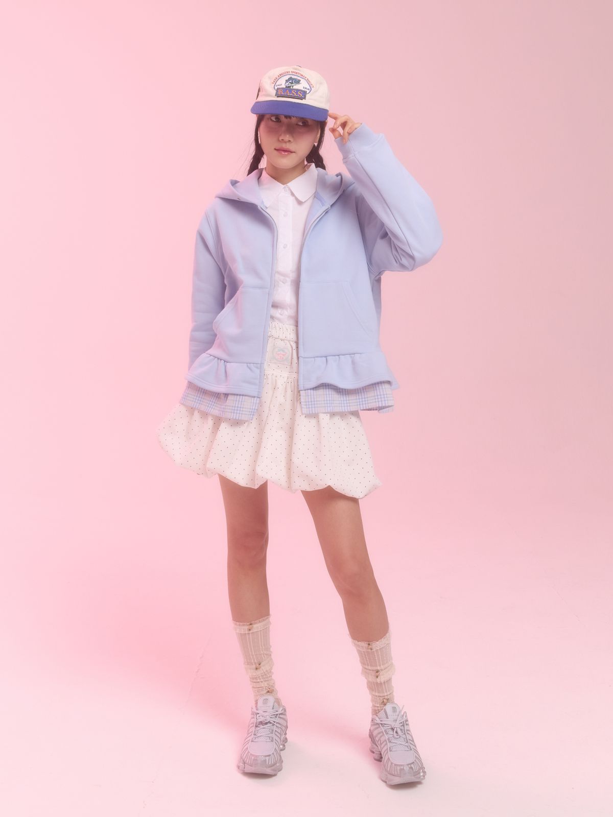 네프네프(NEFNEF) layerd ruffle hoodie_sky blue