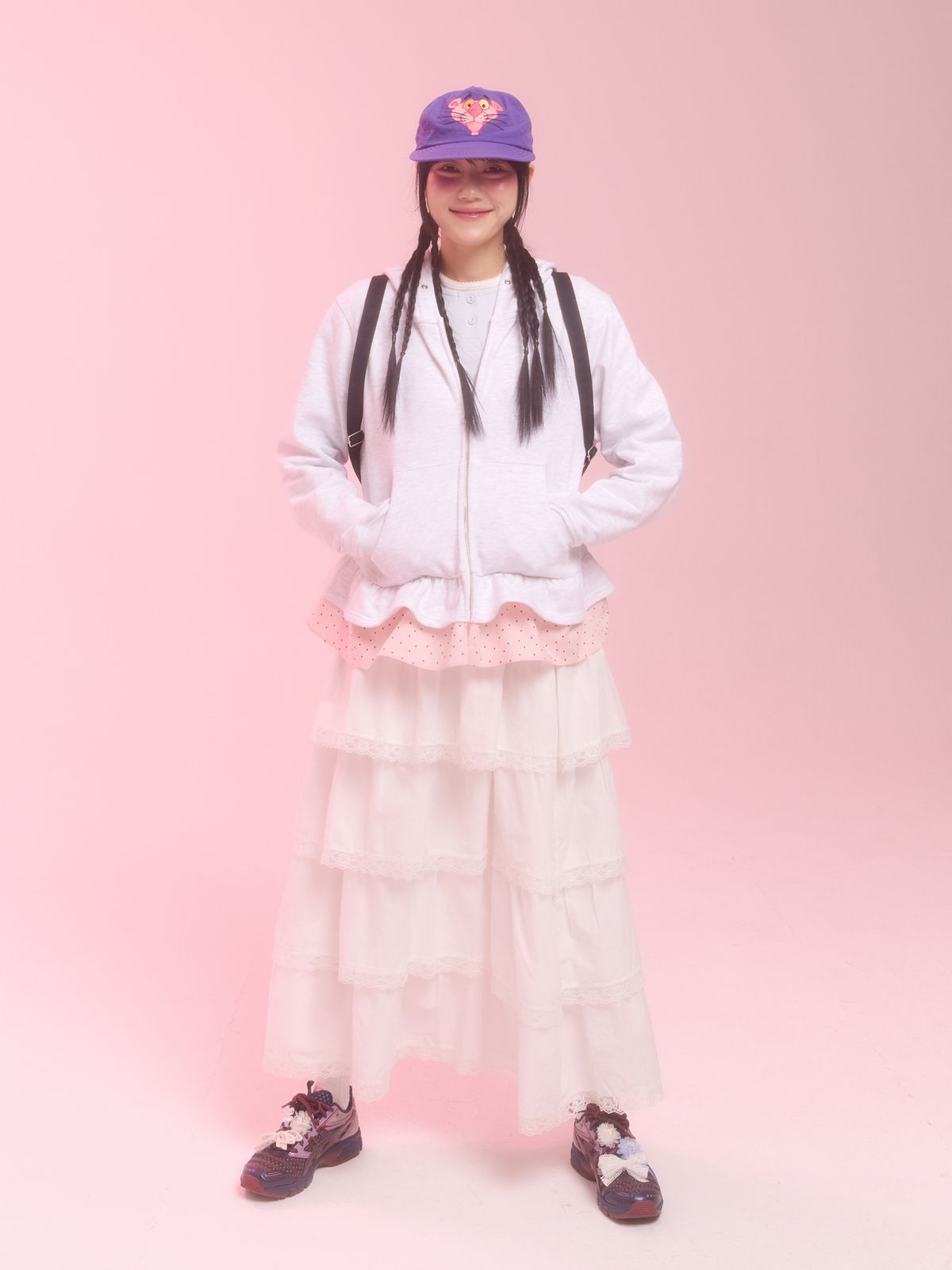 네프네프(NEFNEF) layerd ruffle hoodie_white melange