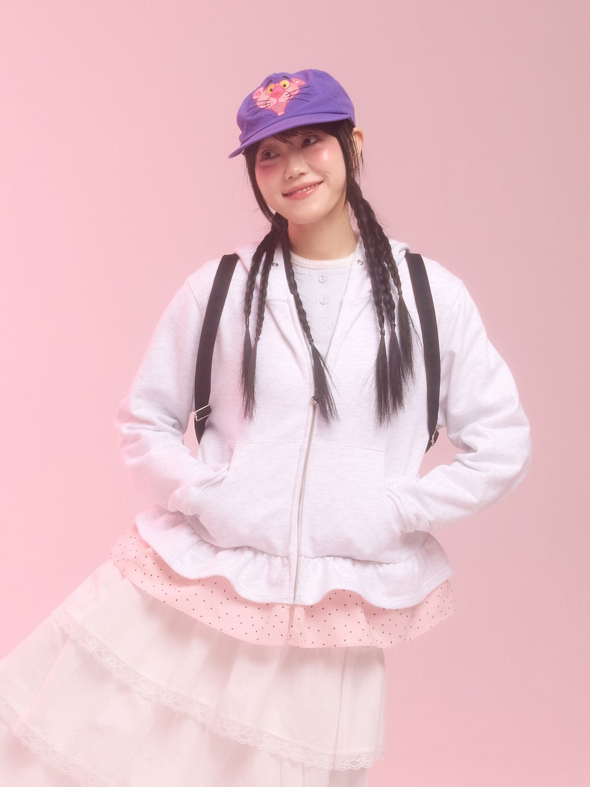 네프네프(NEFNEF) layerd ruffle hoodie_white melange