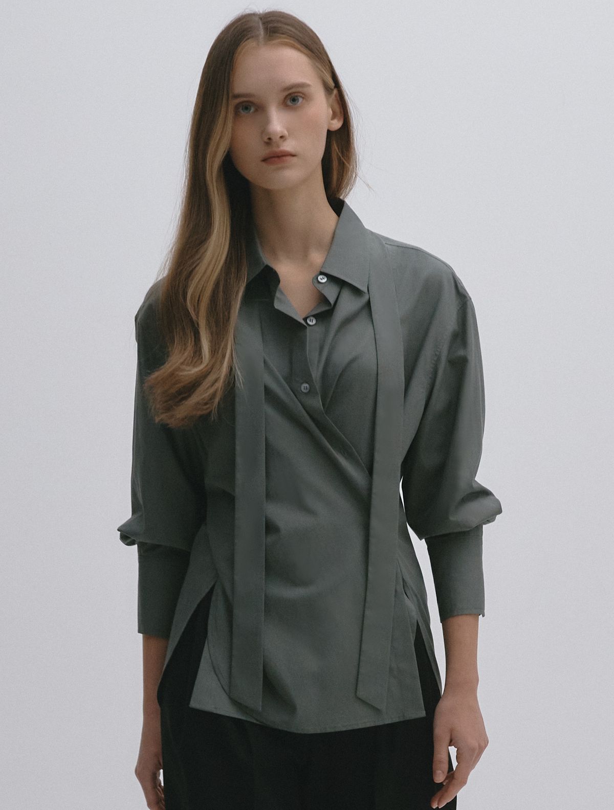 그레이데시온(GRAYDATION) Tie Wrap Shirt KHAKI