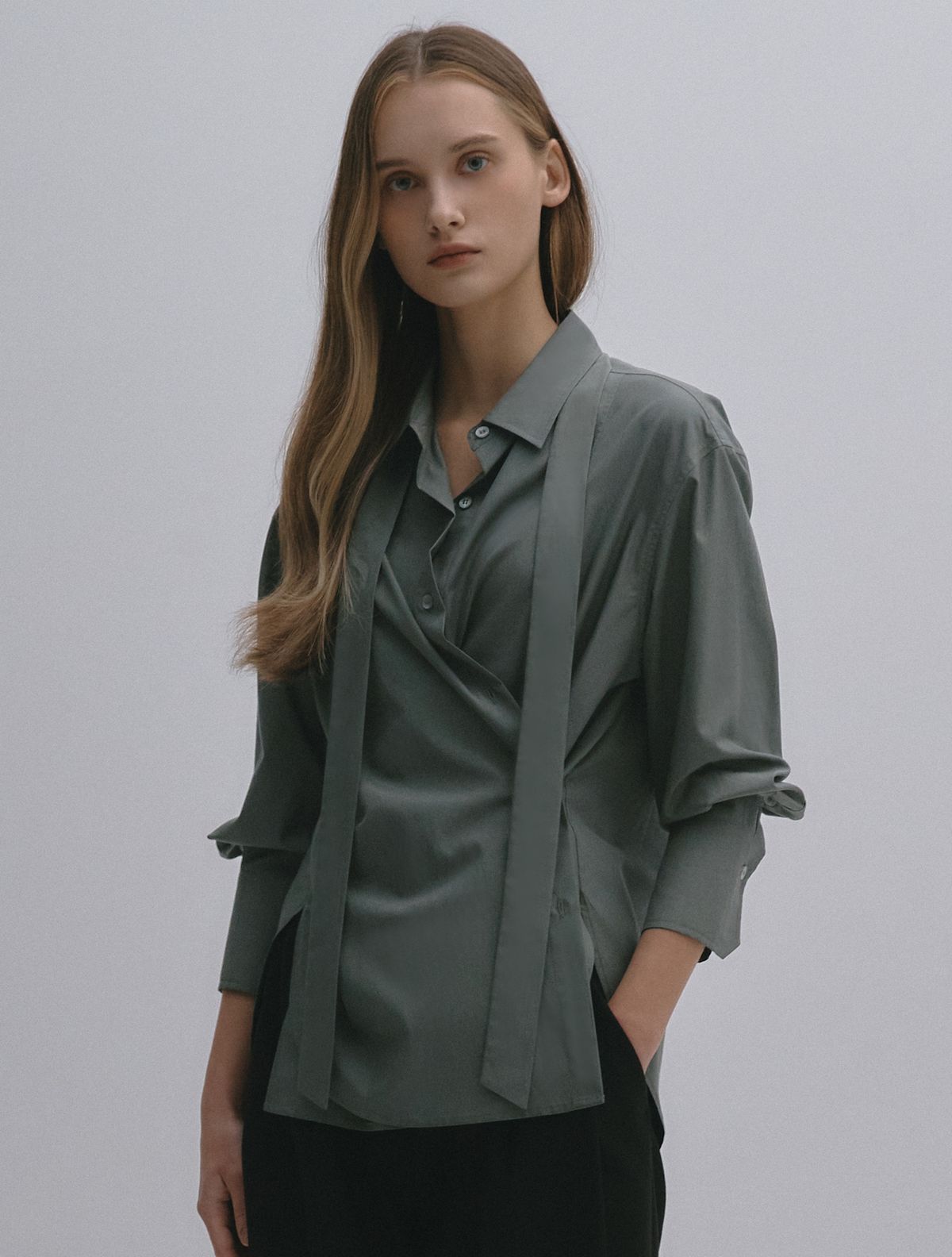 그레이데시온(GRAYDATION) Tie Wrap Shirt KHAKI