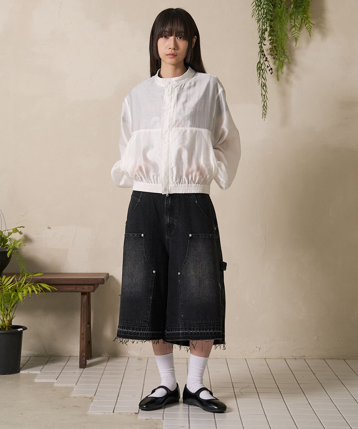 에프디알(FDR) Garment Wash Double Knee Bermuda Pants Black