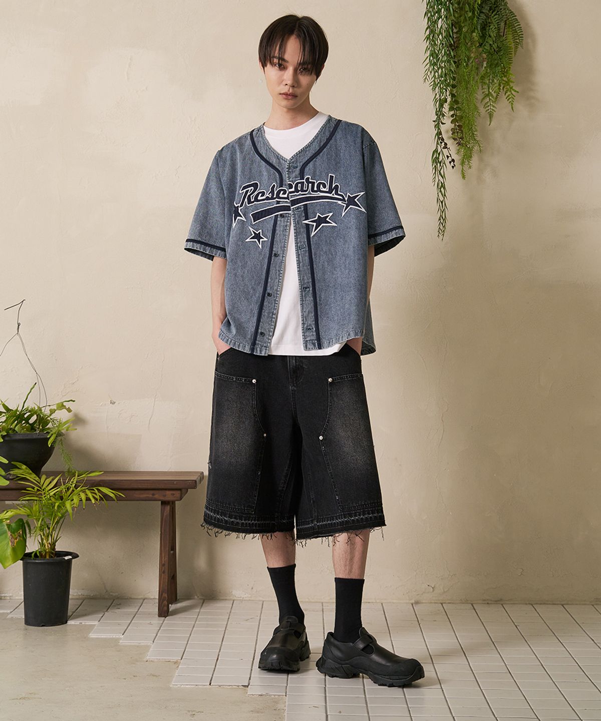 에프디알(FDR) Garment Wash Double Knee Bermuda Pants Navy