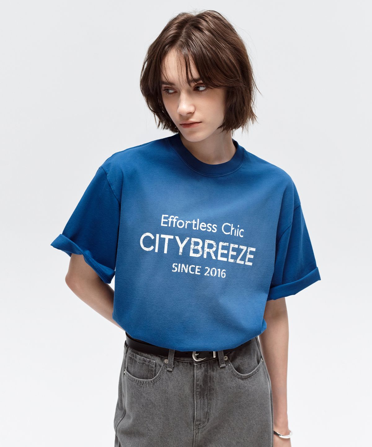 시티브리즈(CITYBREEZE) 스머지 워싱 반팔 티셔츠_BLUE