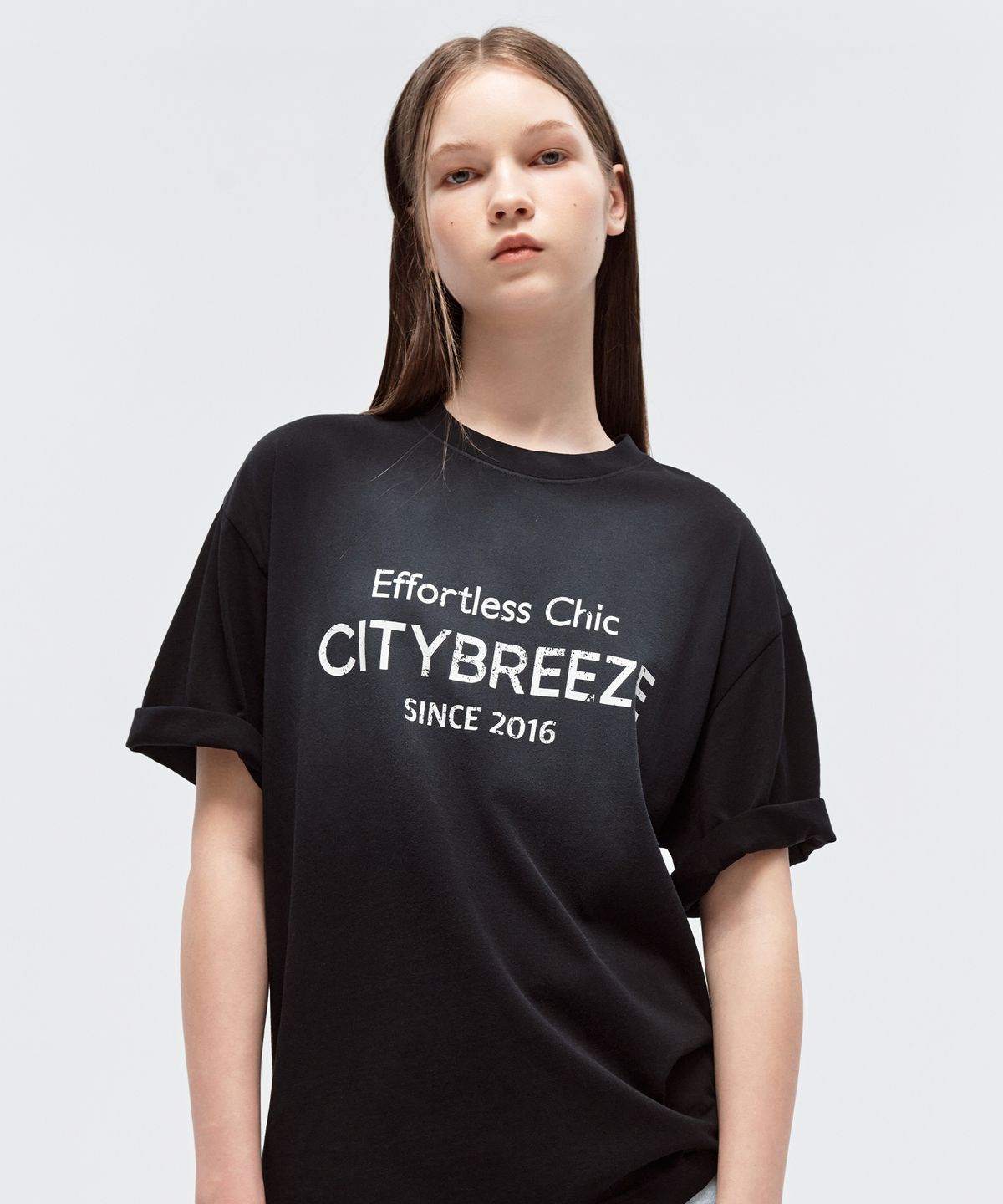 시티브리즈(CITYBREEZE) 스머지 워싱 반팔 티셔츠_BLACK