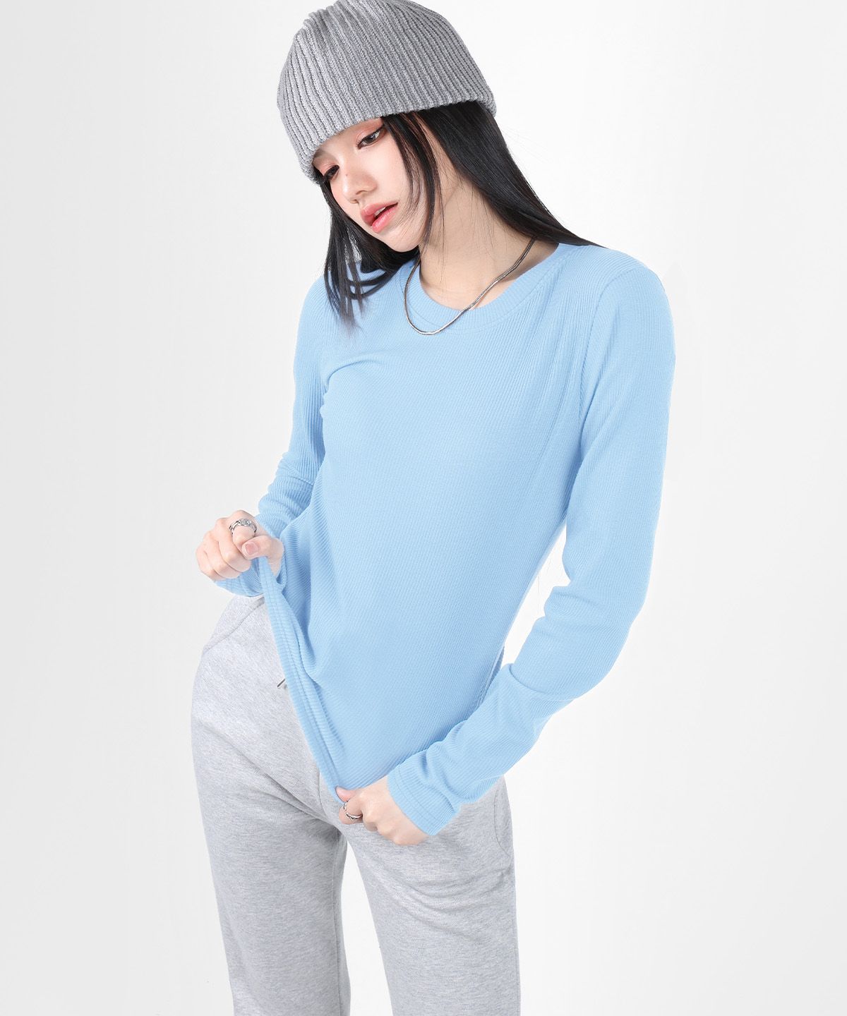 포더핏(FOR THE FIT) 골지 긴팔 티셔츠_소라