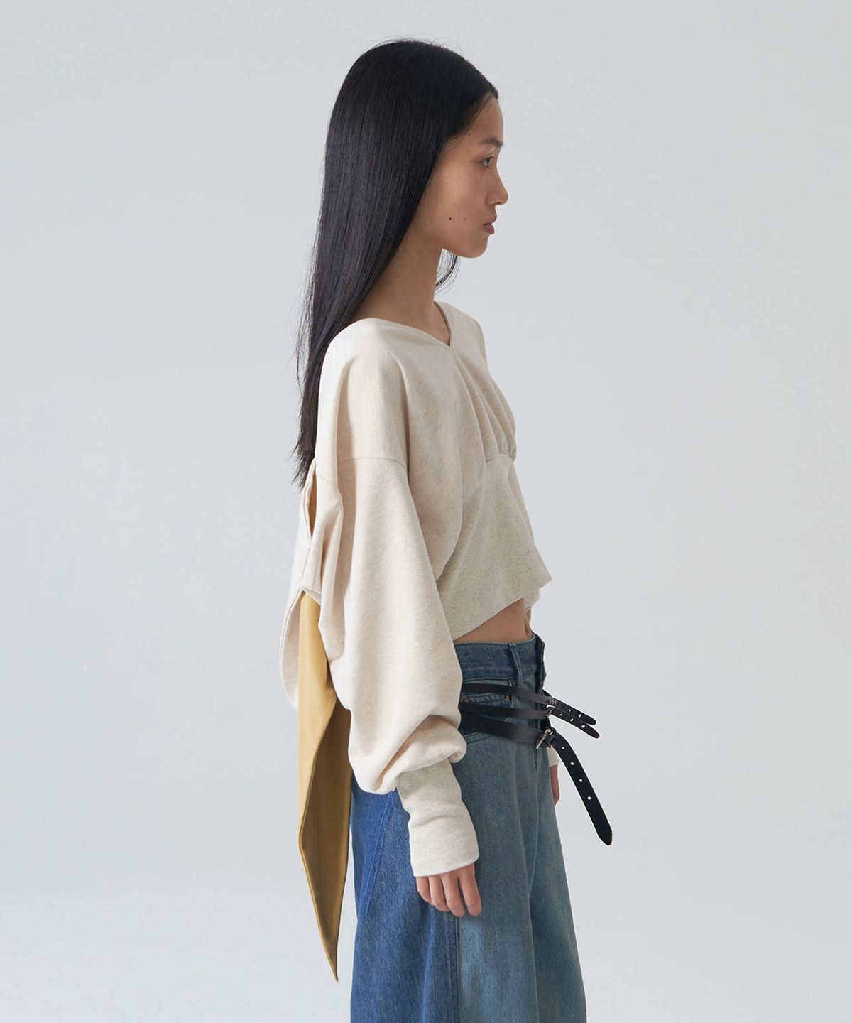 경(GYEONG) Tie Hooded Top_Oatmeal & Mustard