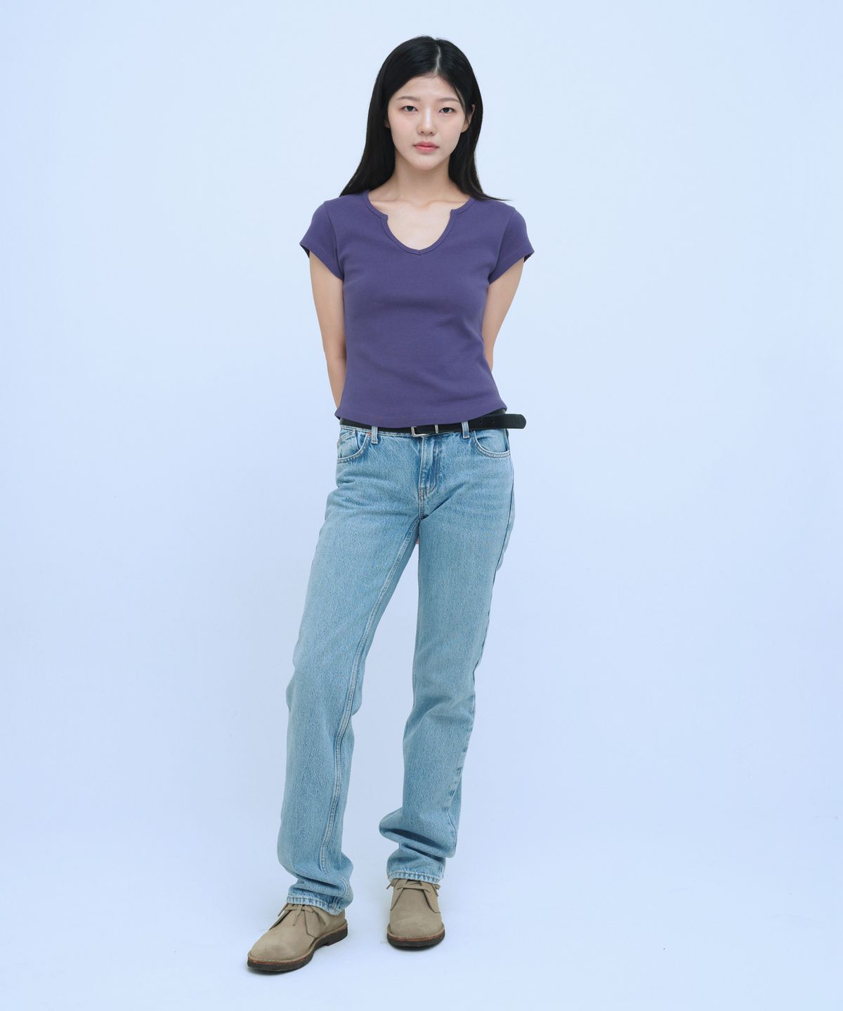 큐리티(CURETTY) C 90S LINE SLIT NECK HALF-SLEEVE T-SHIRT_PURPLE