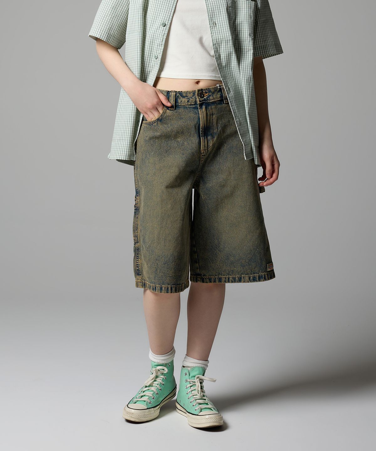 디키즈(DICKIES) 우먼스 카펜터 데님 쇼츠 Yellow