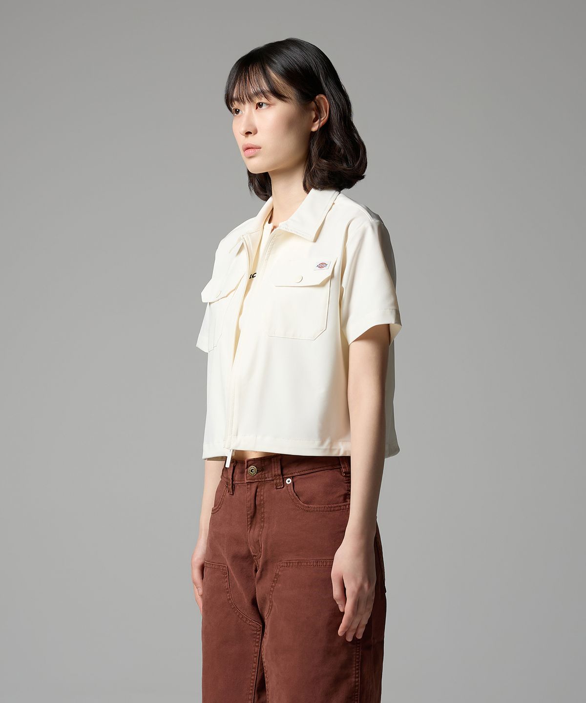 디키즈(DICKIES) 우먼스 쿨맥스 크롭 워크 셔츠 Egret