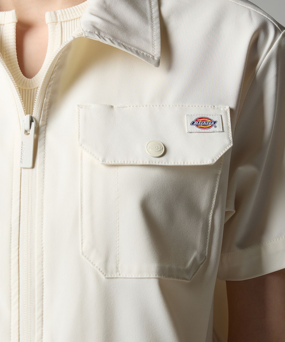 디키즈(DICKIES) 우먼스 쿨맥스 크롭 워크 셔츠 Egret