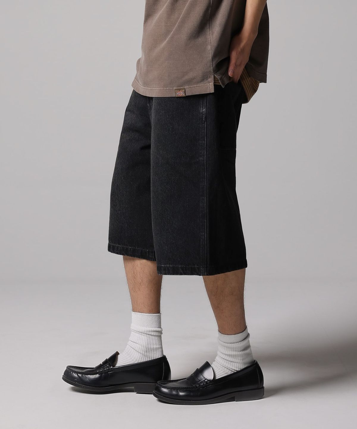 디키즈(DICKIES) 웨이브 로고 데님 쇼츠 Black Denim