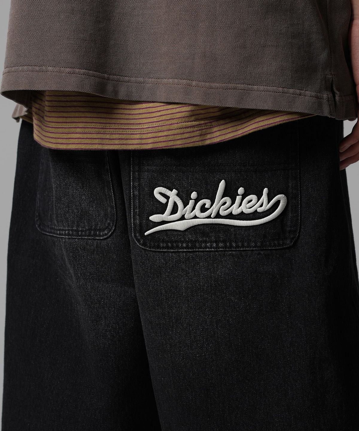 디키즈(DICKIES) 웨이브 로고 데님 쇼츠 Black Denim