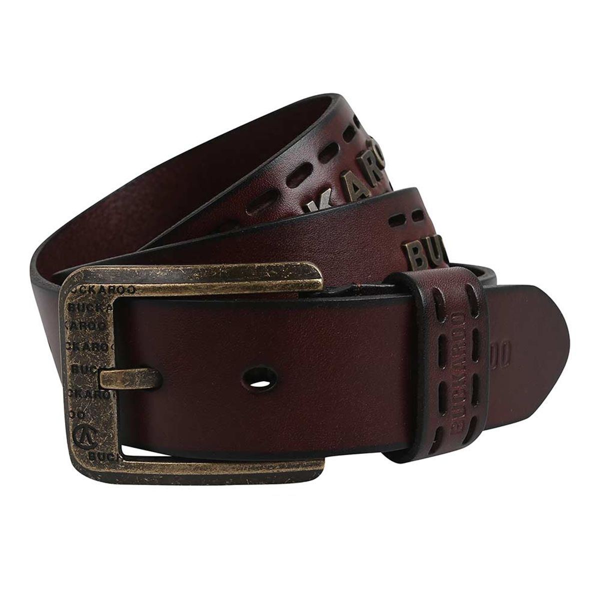 버커루(BUCKAROO) 버커루 금속로고 소가죽 벨트 브라운