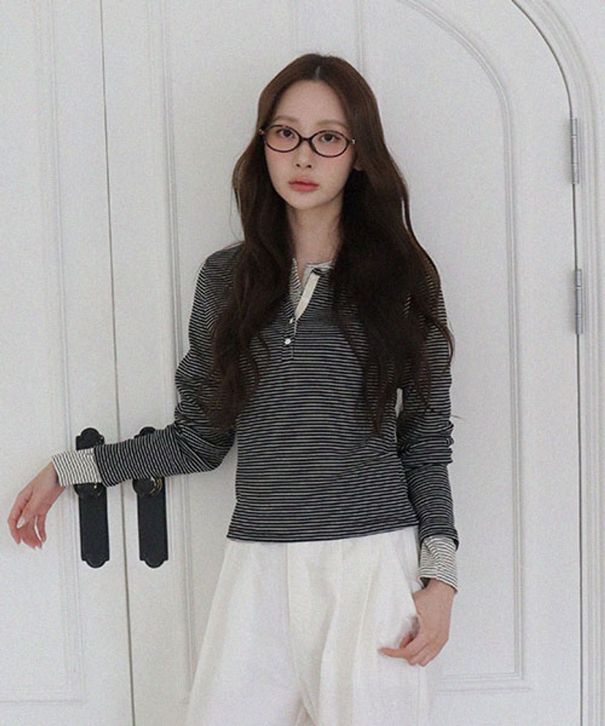 헤인트(HAINT) COSY BUTTON ST LONG SLEEVE T_BLACK