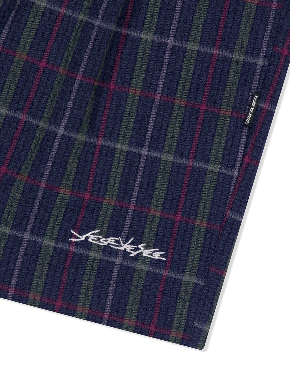 예스아이씨(YESEYESEE) Crinkled Fabric Check Shorts Blue