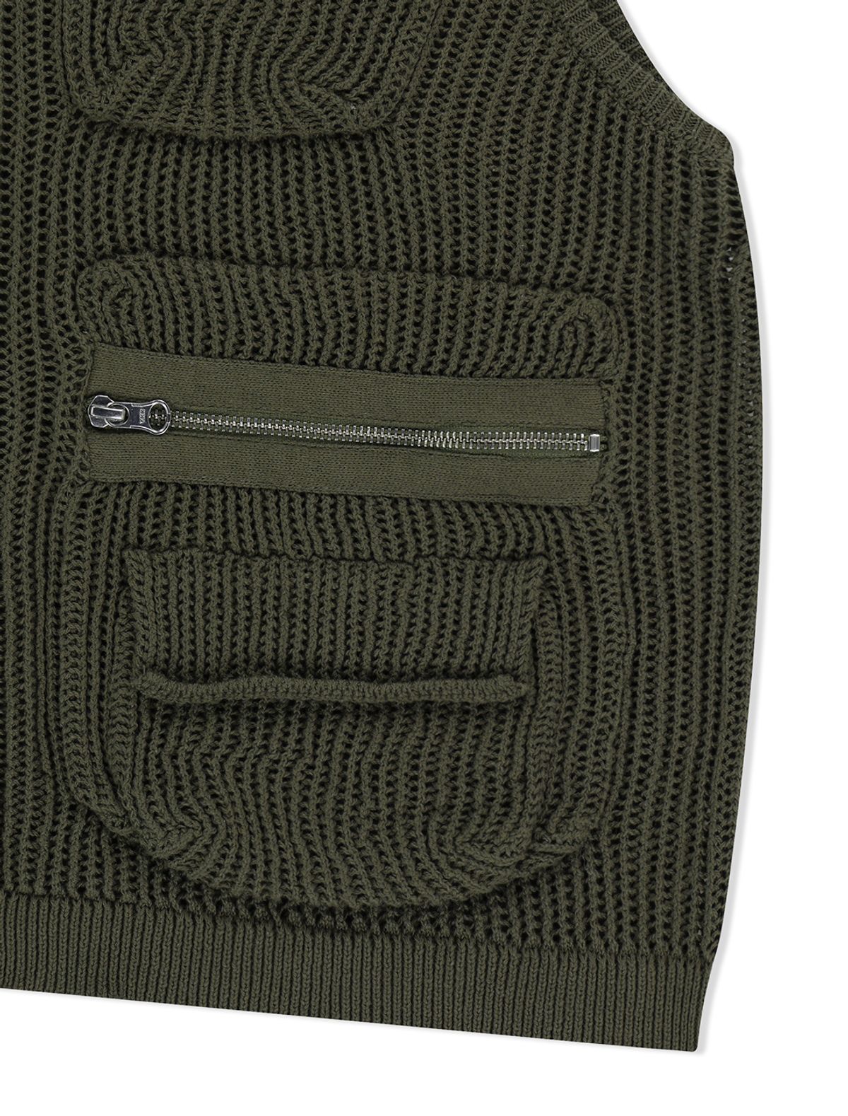 예스아이씨(YESEYESEE) Knitted Utility Vest Khaki