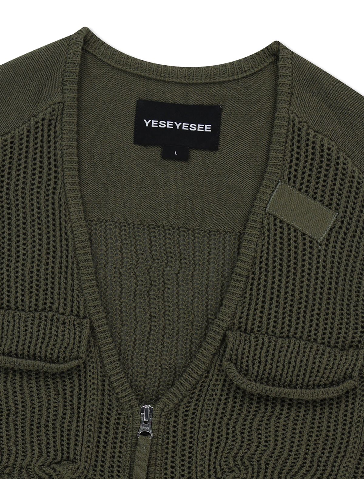 예스아이씨(YESEYESEE) Knitted Utility Vest Khaki