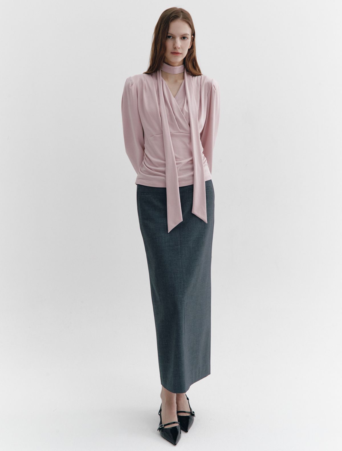 그레이데시온(GRAYDATION) Tie-decorated wrap T-blouse PINK