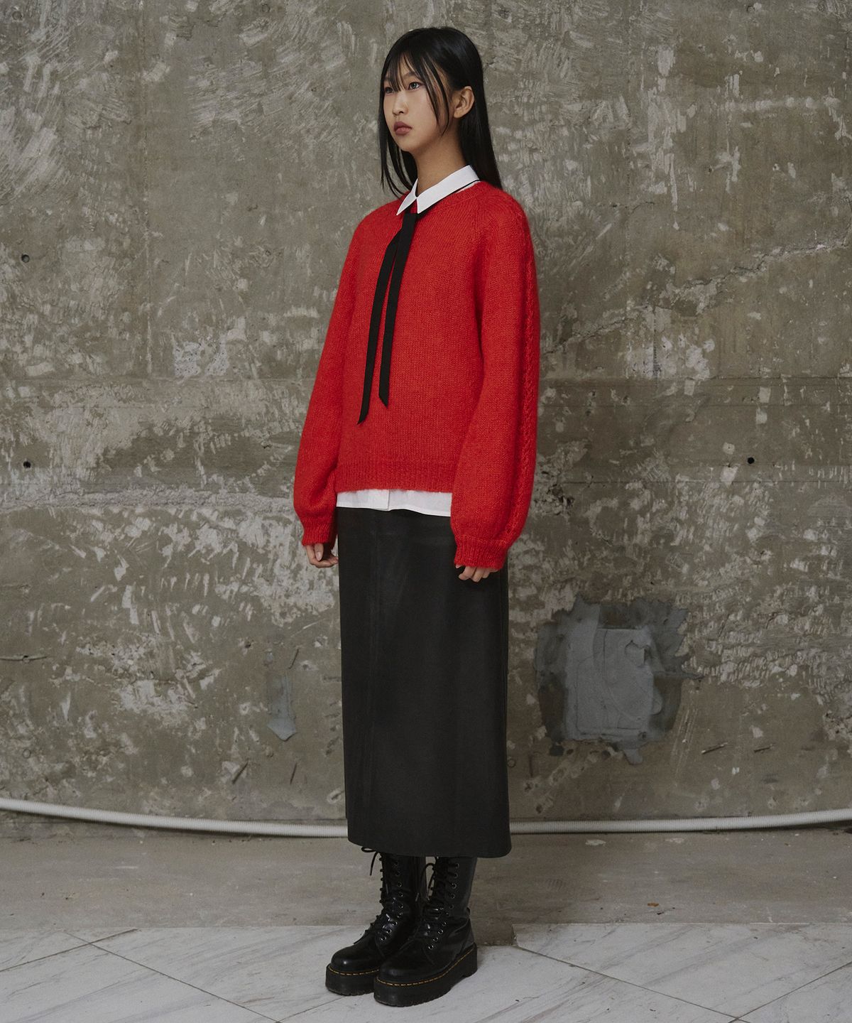 에르에르(ERER) Balloon Sleeve Scallop Knit Red