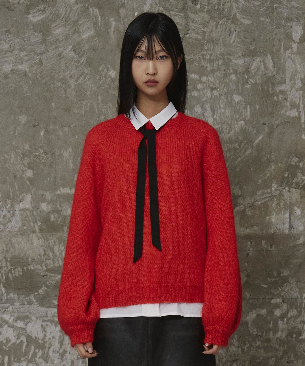 에르에르(ERER) Balloon Sleeve Scallop Knit Red
