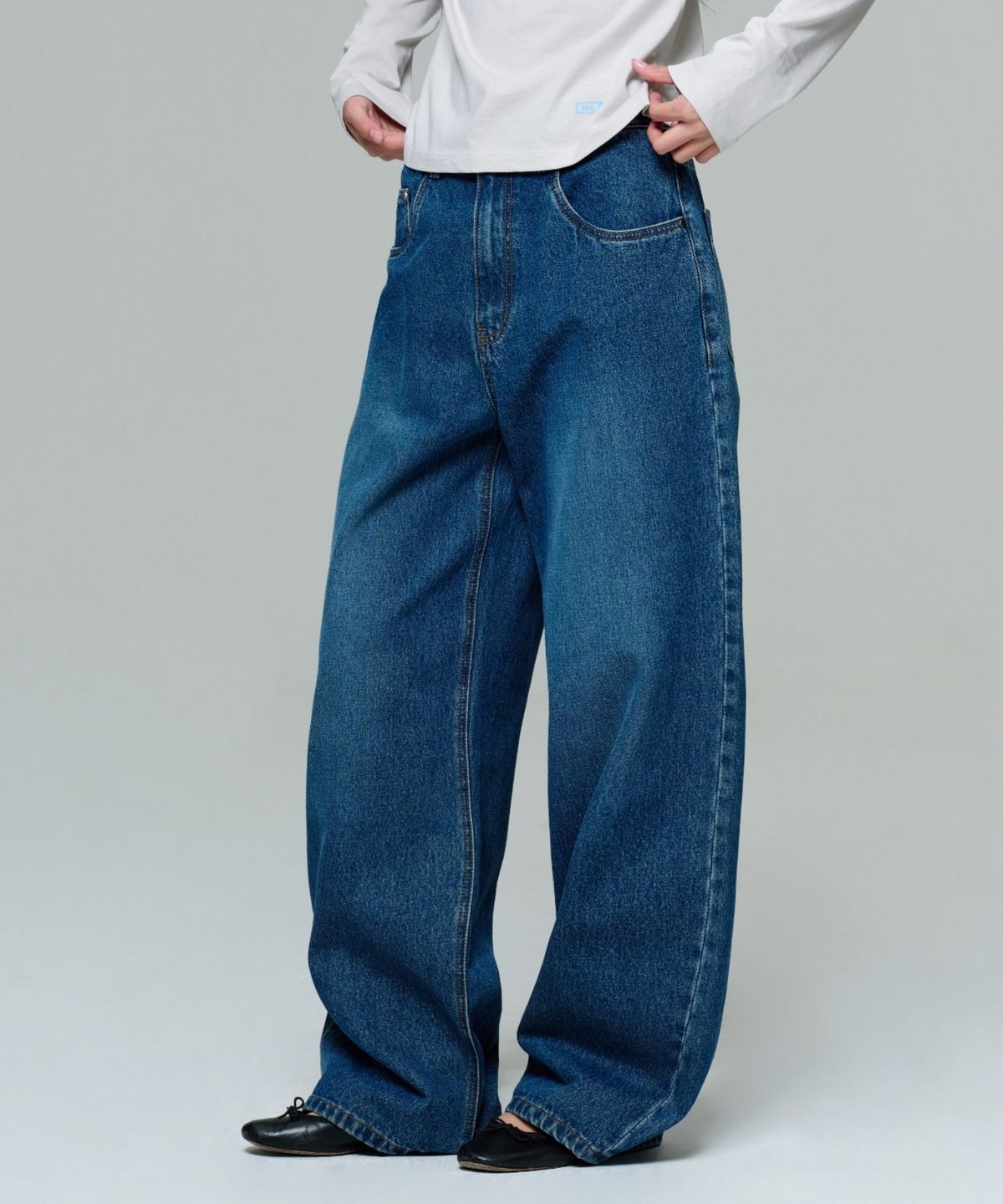 이알에이(ERA) WOMEN ERA WIDE FIT DENIM PANTS - DUSTY BLUE
