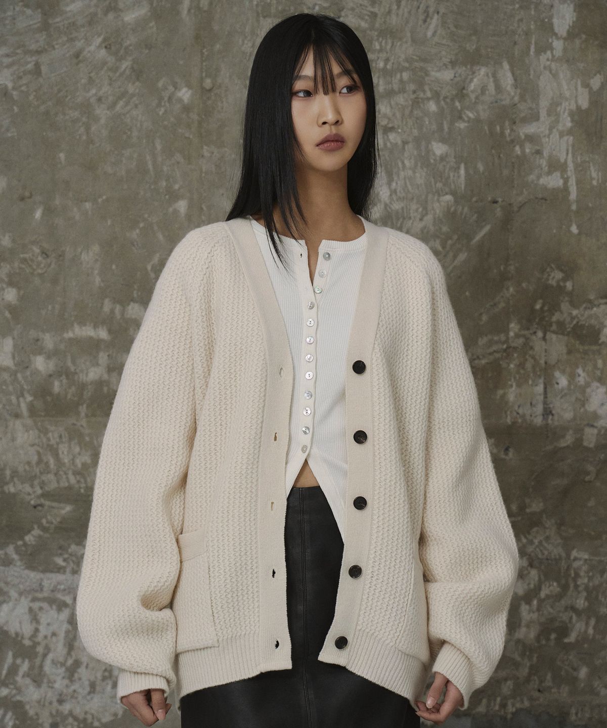 에르에르(ERER) [UN] Wool Knit Club Cardigan Ivory