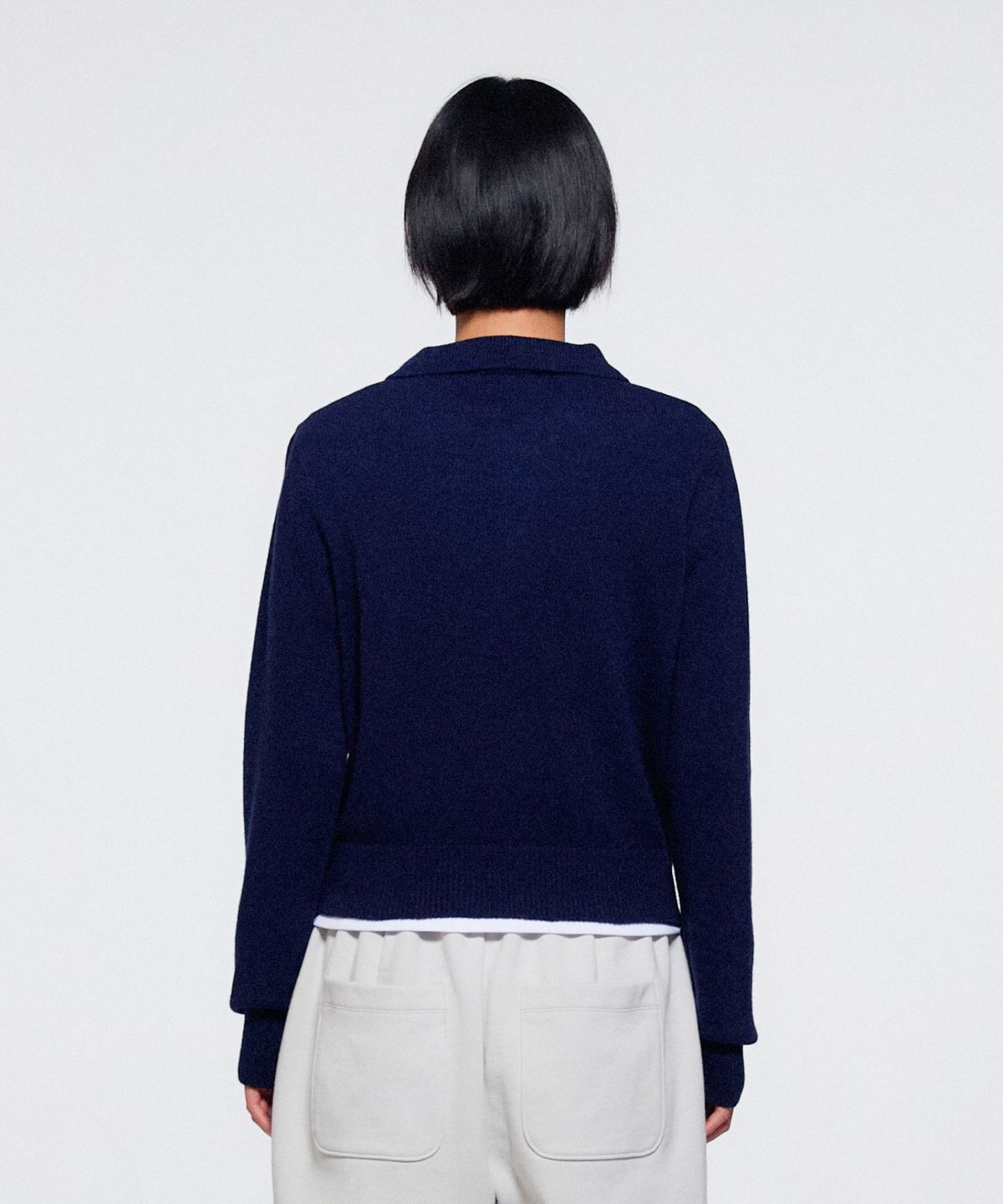 이알에이(ERA) WOMEN WOOL BLEND POLO SWEATER - NAVY