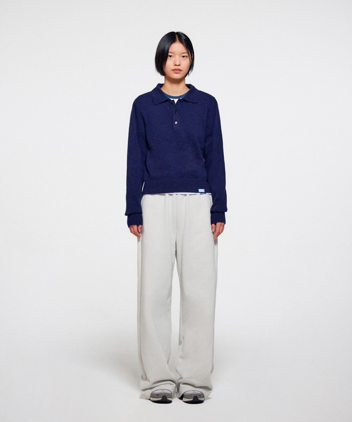 이알에이(ERA) WOMEN WOOL BLEND POLO SWEATER - NAVY