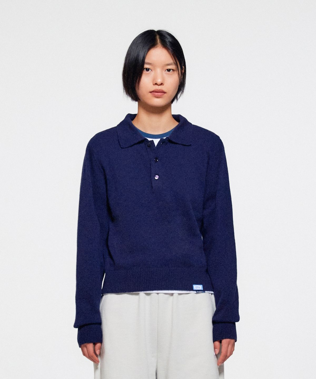 이알에이(ERA) WOMEN WOOL BLEND POLO SWEATER - NAVY