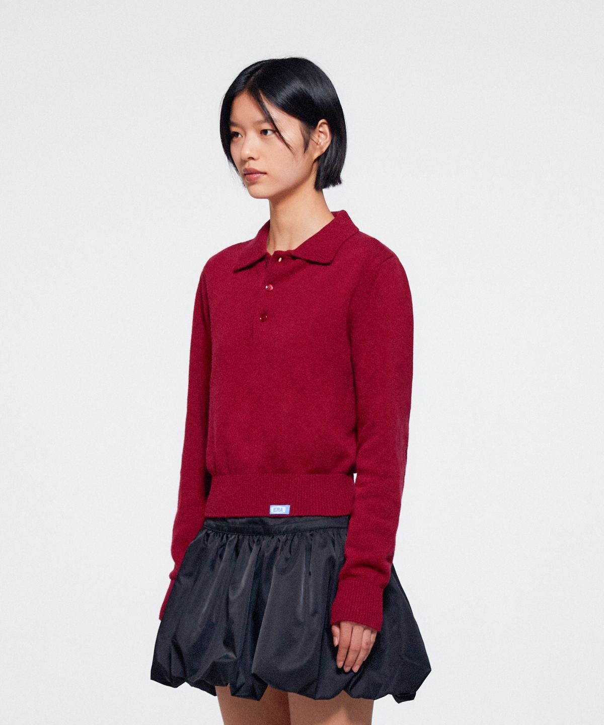 이알에이(ERA) WOMEN WOOL BLEND POLO SWEATER - DEEP BURGUNDY