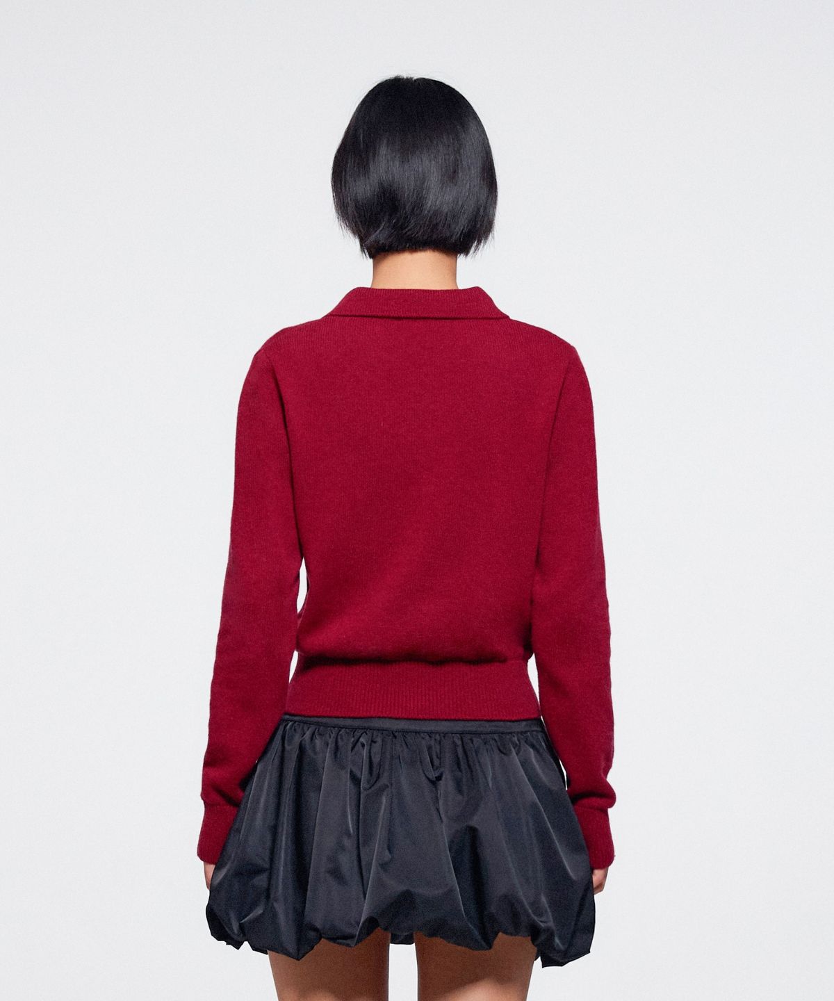 이알에이(ERA) WOMEN WOOL BLEND POLO SWEATER - DEEP BURGUNDY