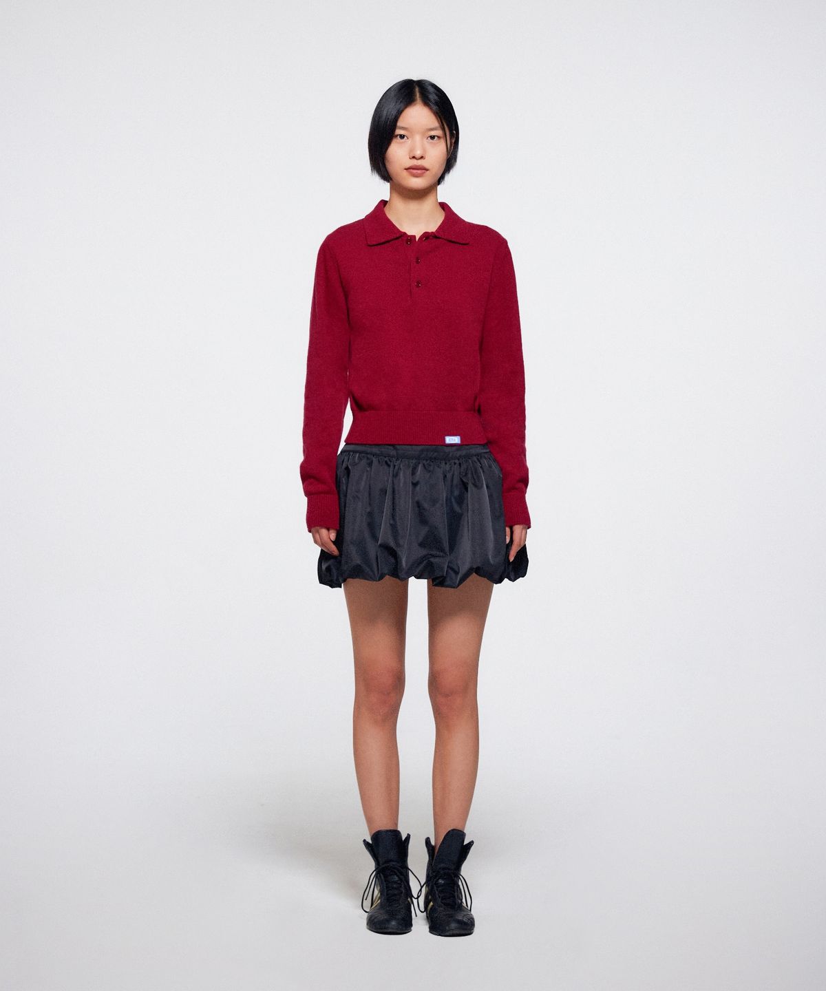 이알에이(ERA) WOMEN WOOL BLEND POLO SWEATER - DEEP BURGUNDY