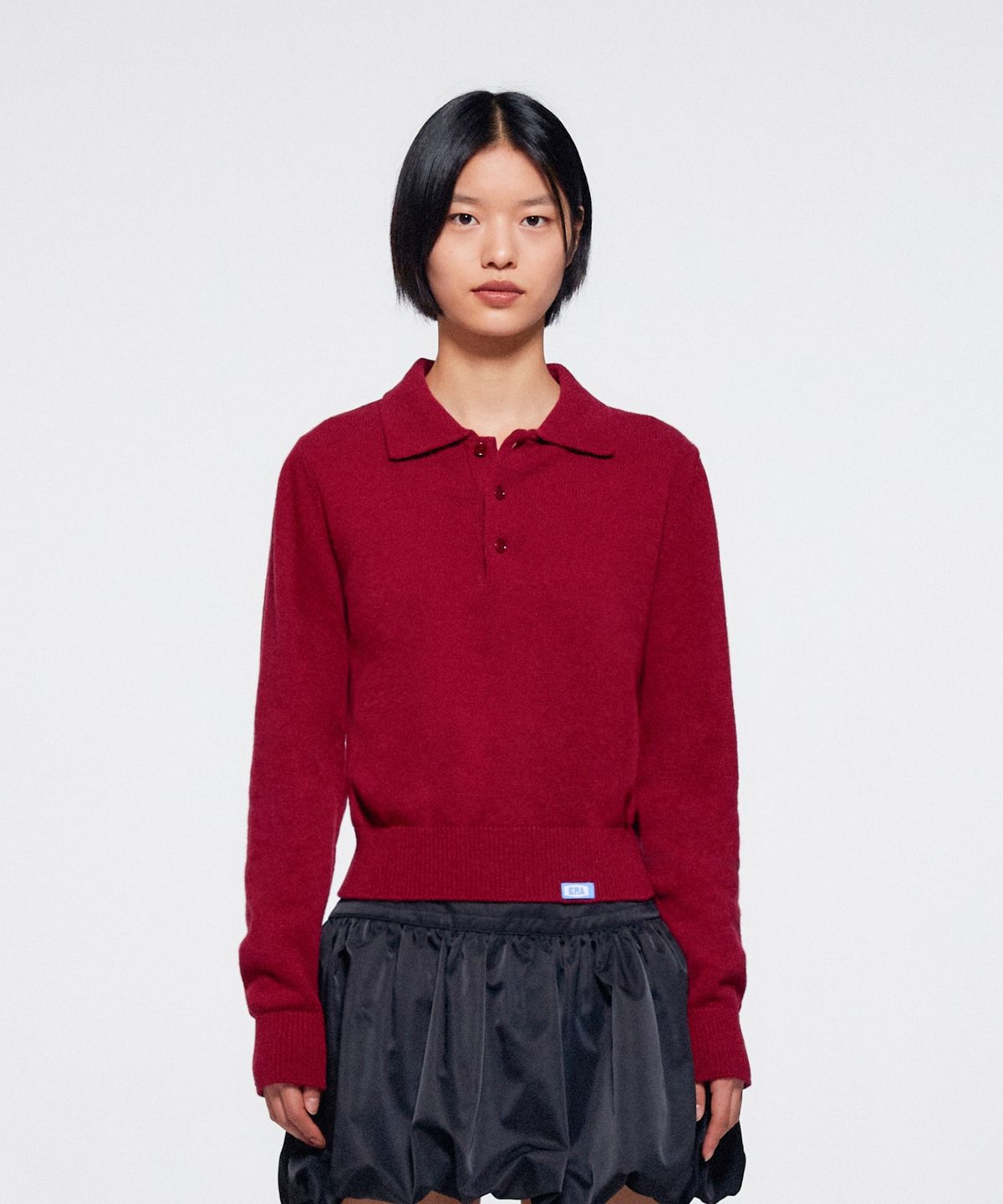 이알에이(ERA) WOMEN WOOL BLEND POLO SWEATER - DEEP BURGUNDY