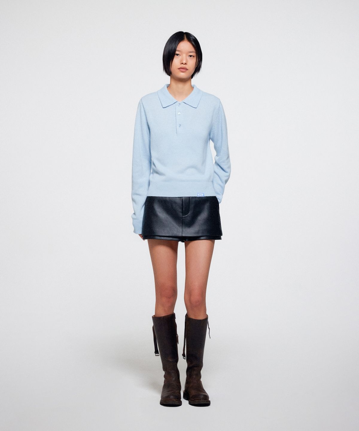이알에이(ERA) WOMEN WOOL BLEND POLO SWEATER - LIGHT BLUE