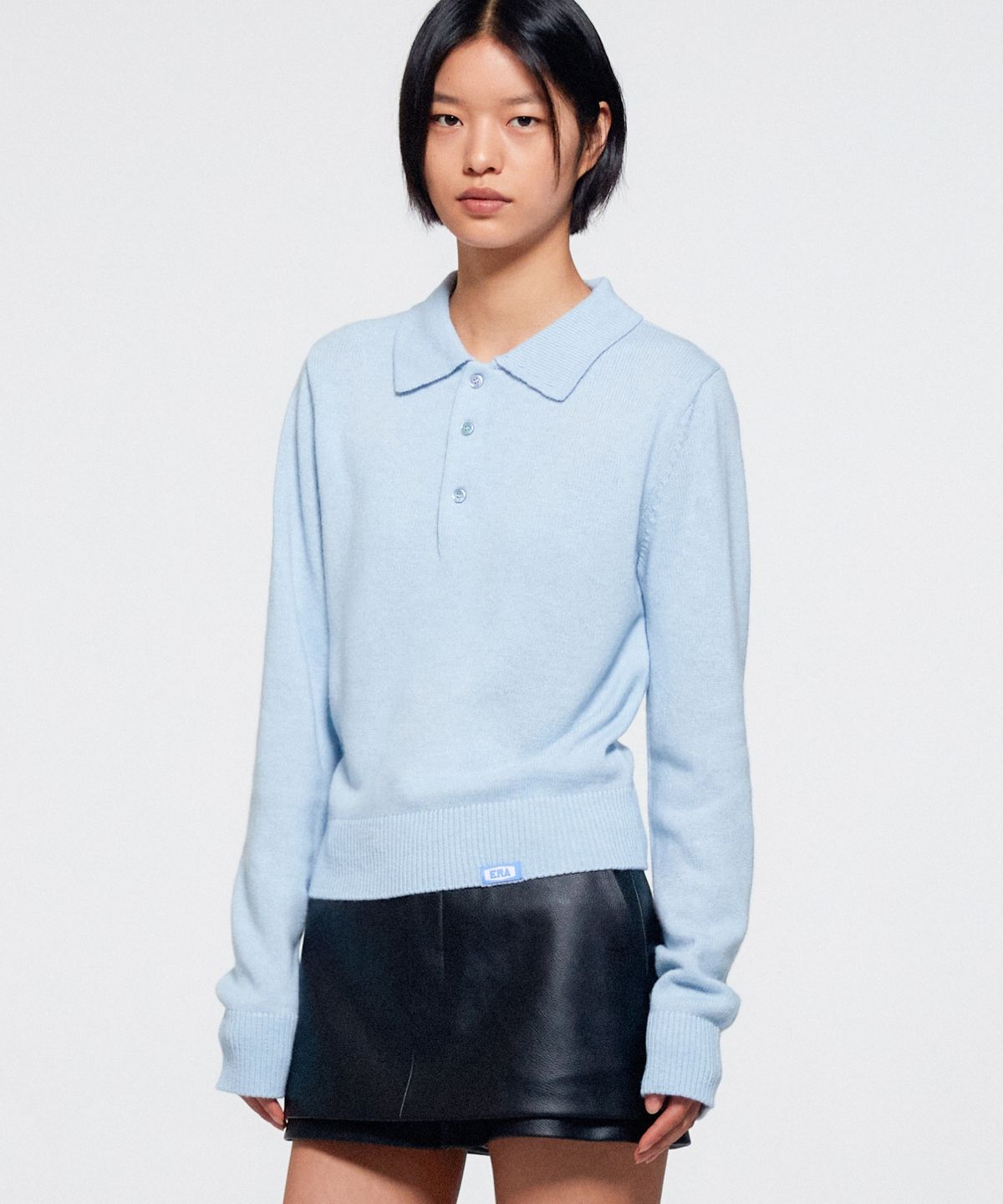 이알에이(ERA) WOMEN WOOL BLEND POLO SWEATER - LIGHT BLUE