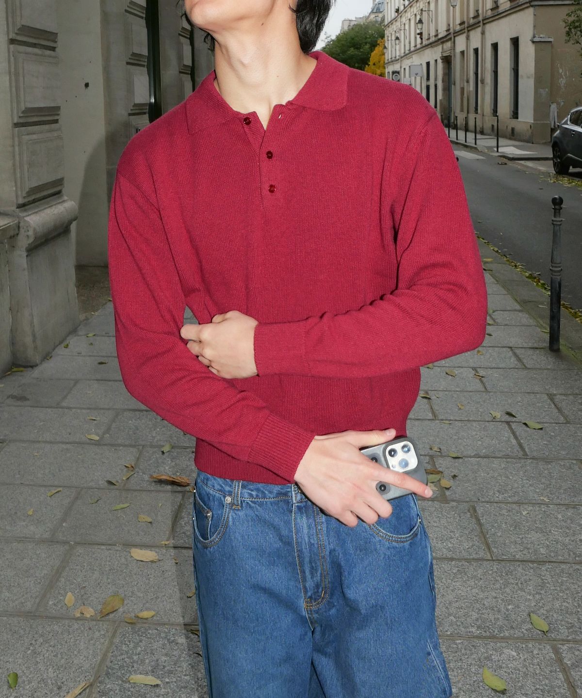이알에이(ERA) MEN WOOL BLEND POLO SWEATER - DEEP BURGUNDY