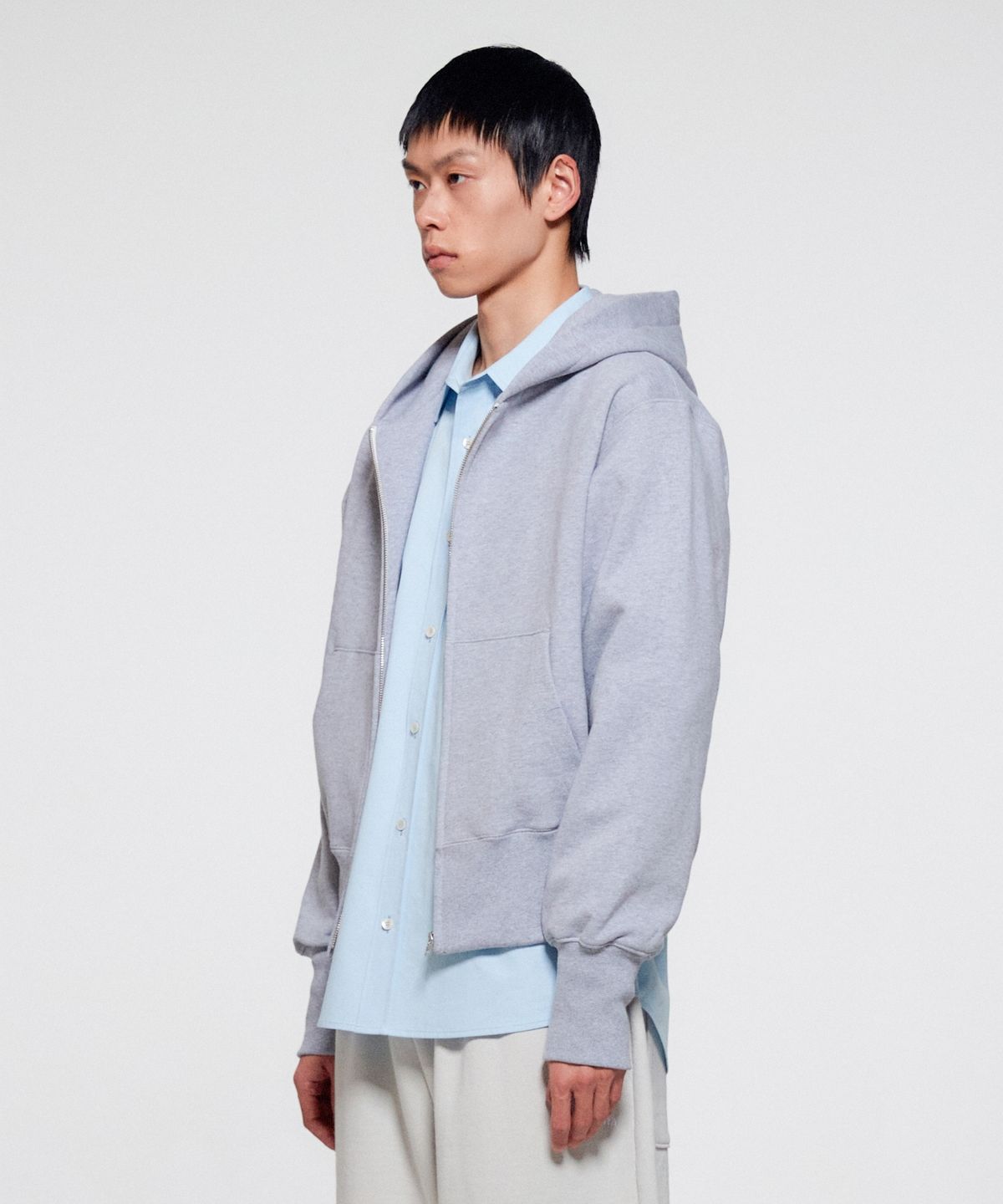 이알에이(ERA) UNISEX ERA HEAVY HOODED ZIP-UP - WHITE MELANGE