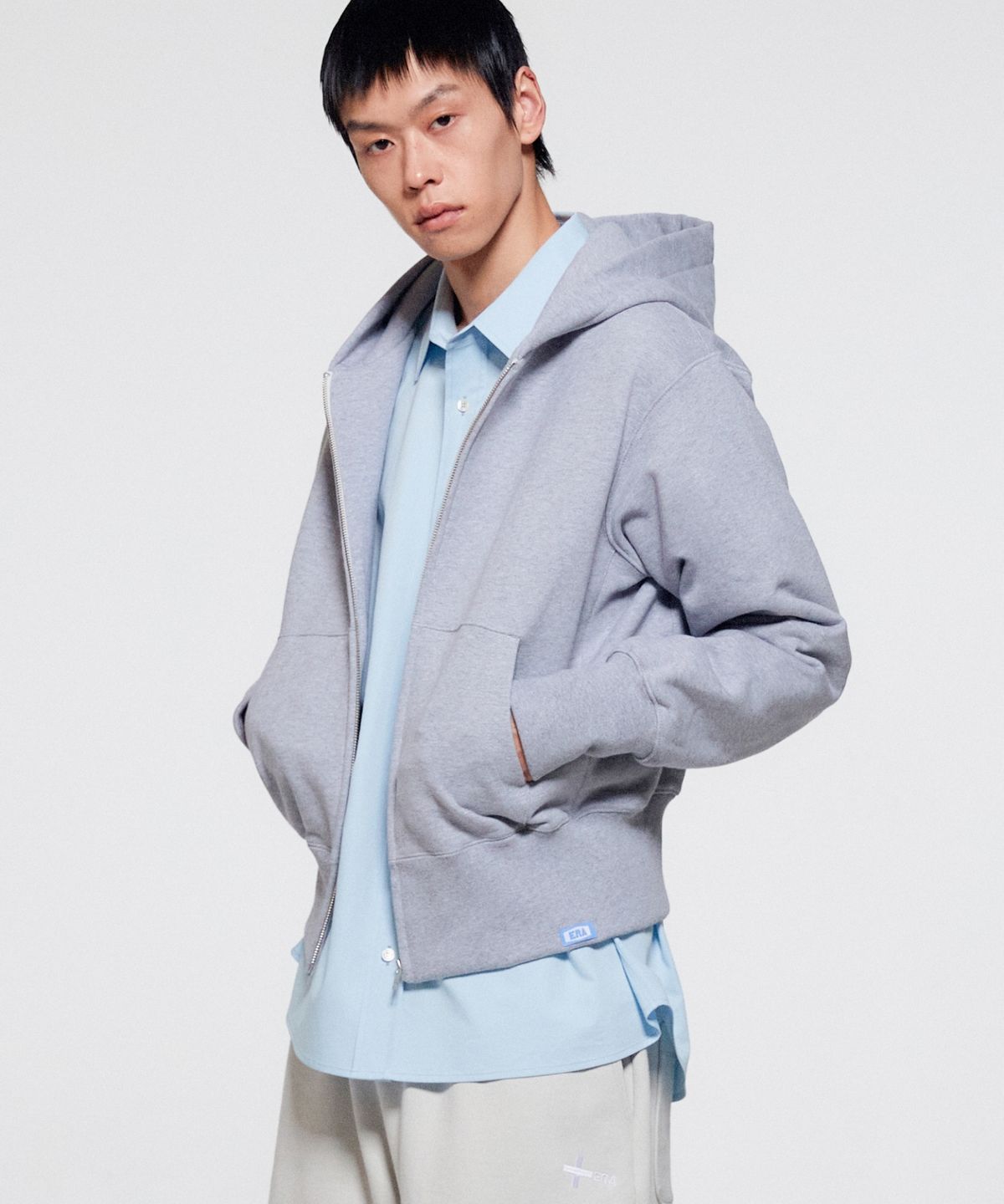 이알에이(ERA) UNISEX ERA HEAVY HOODED ZIP-UP - WHITE MELANGE
