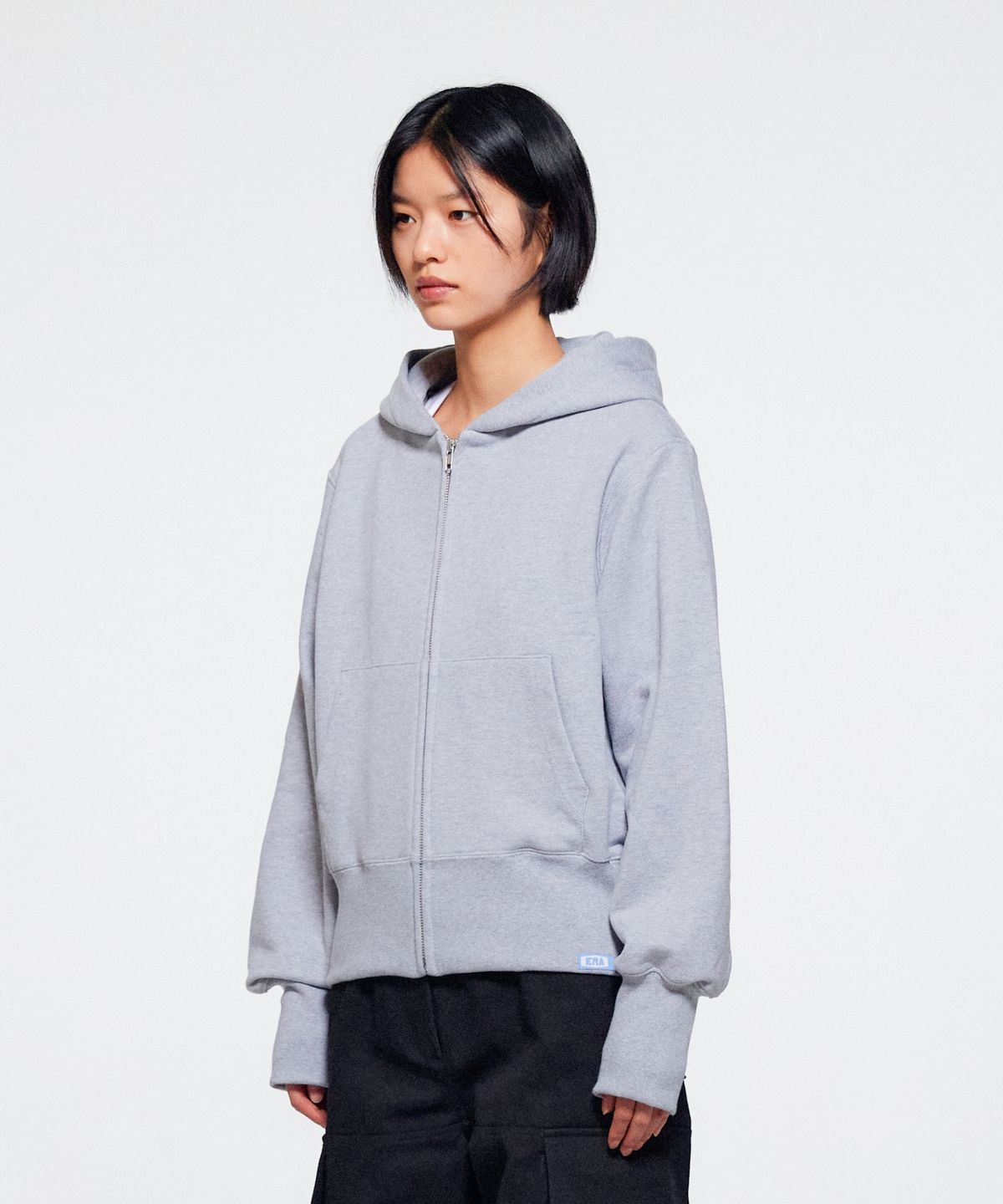이알에이(ERA) UNISEX ERA HEAVY HOODED ZIP-UP - WHITE MELANGE