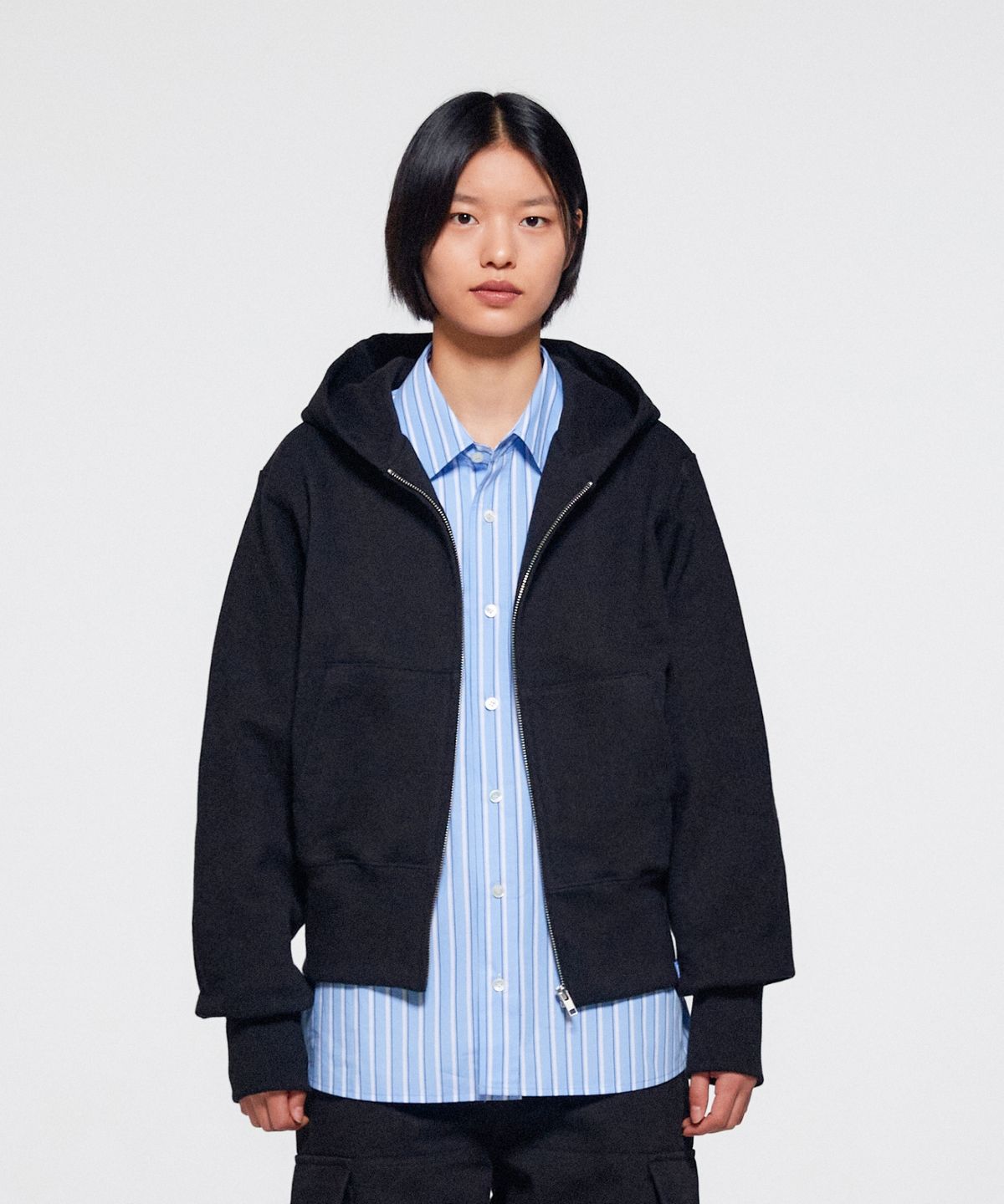 이알에이(ERA) UNISEX ERA HEAVY HOODED ZIP-UP - BLACK