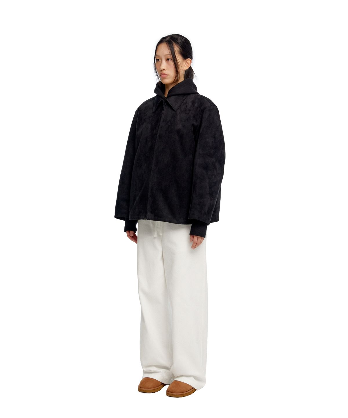 이알에이(ERA) WOMEN SUEDE EFFECT OVERSIZED JACKET - BLACK