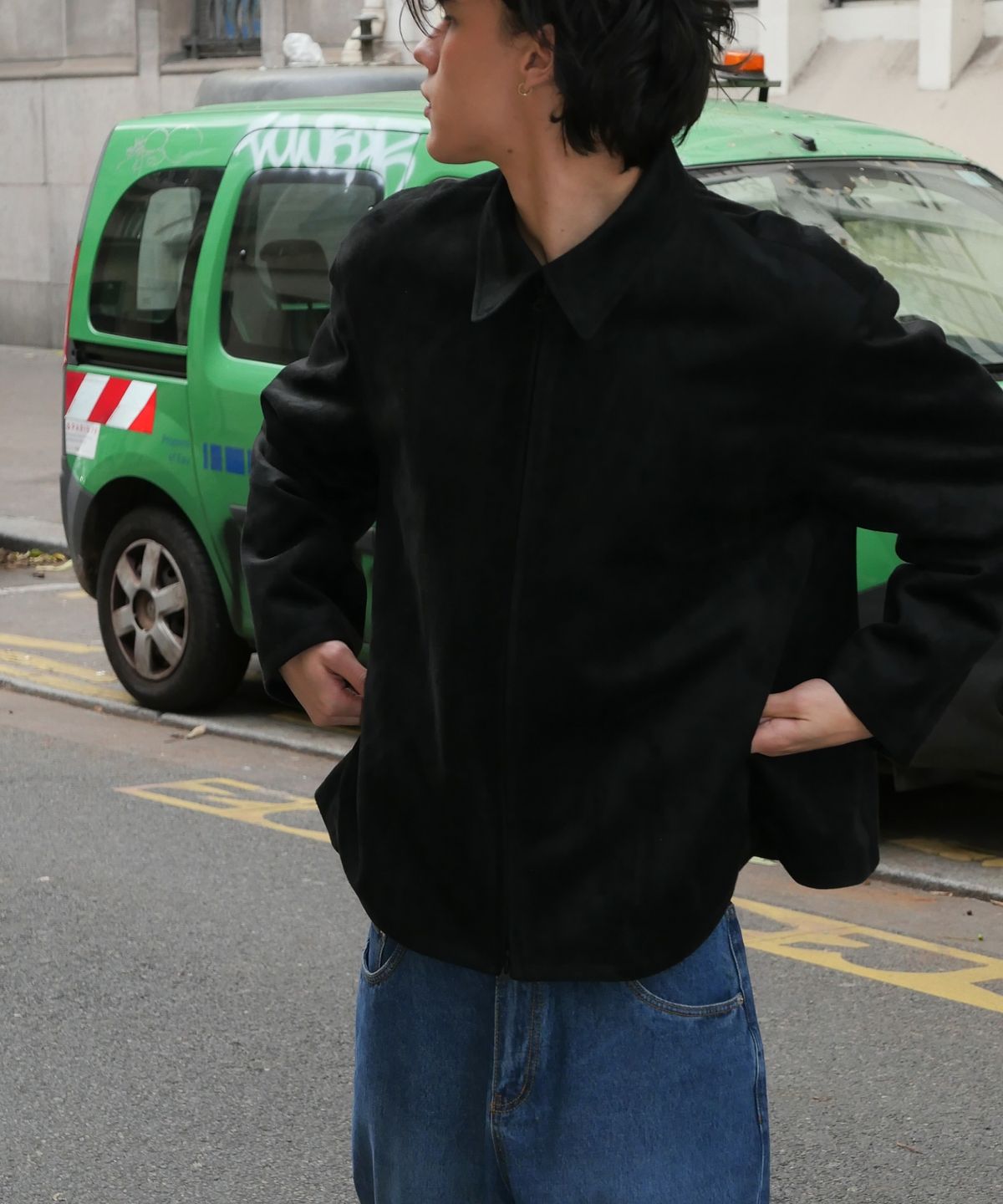 이알에이(ERA) MEN SUEDE EFFECT OVERSIZED JACKET - BLACK