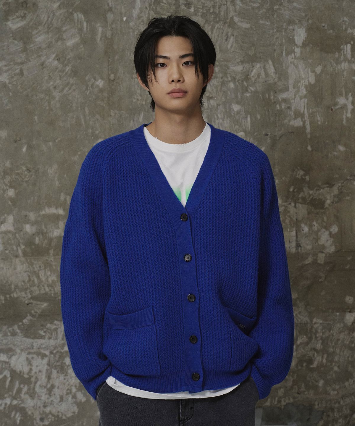 에르에르(ERER) [UN] Wool Knit Club Cardigan Blue