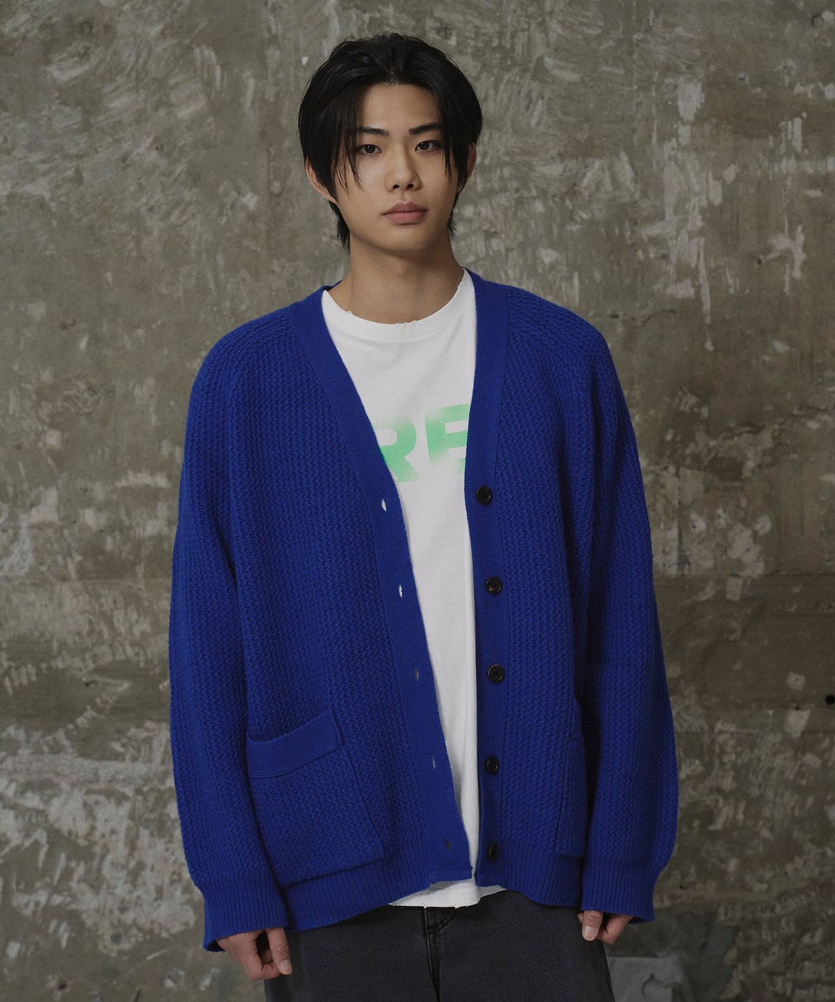 에르에르(ERER) [UN] Wool Knit Club Cardigan Blue