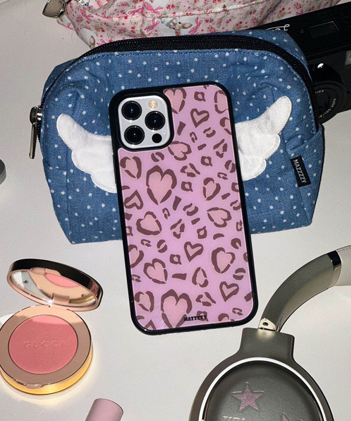 마찌(MAZZZZY) [Magsafe]Leopard Heart glass case (4 Colors)