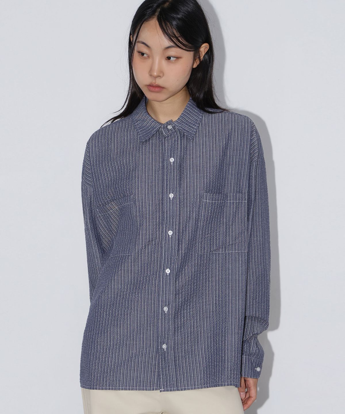 칙스(CHICKS) 시어서커 셔츠 블루