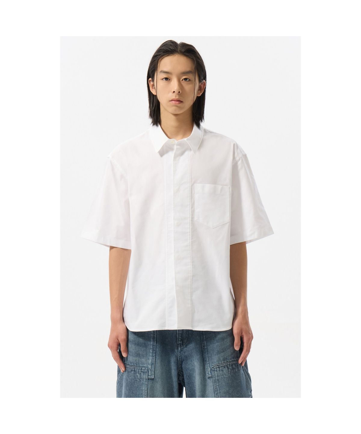 커스텀멜로우(CUSTOMELLOW) White Hidden Botton Oxford Half Shirt CWSAM25313WHX